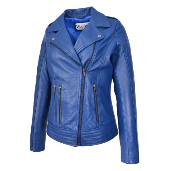WeeBroz Women's Black Real Leather Biker Jacket Cross Zip Biker Style - Image 5