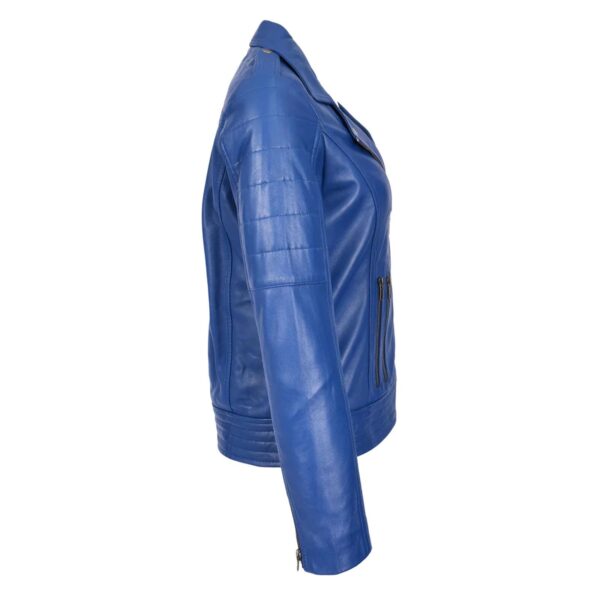 WeeBroz Women's Black Real Leather Biker Jacket Cross Zip Biker Style - Image 6