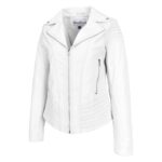 WeeBroz Women's White Real Leather Biker Jacket Trendy Fitted Style - Image 2