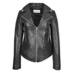 WeeBroz Women's Black Real Leather Biker Jacket Casual Style