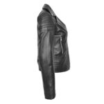 WeeBroz Women's Black Real Leather Biker Jacket Casual Style - Image 3