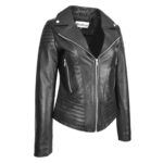 WeeBroz Women's Black Real Leather Biker Jacket Casual Style - Image 4