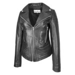 WeeBroz Women's Black Real Leather Biker Jacket Casual Style - Image 5