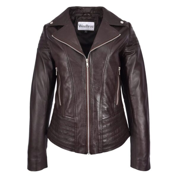 WeeBroz Women's White Real Leather Biker Jacket Fitted Casual Style - Image 1