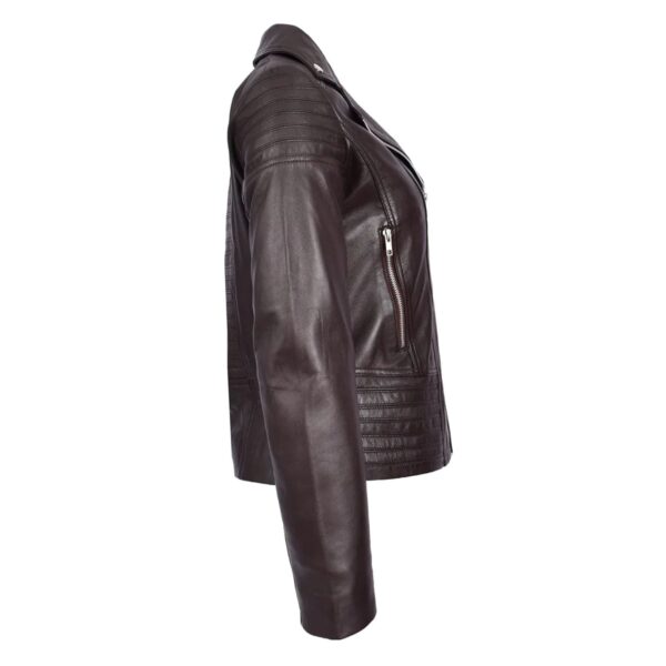 WeeBroz Women's White Real Leather Biker Jacket Fitted Casual Style - Image 3