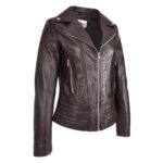 WeeBroz Women's White Real Leather Biker Jacket Fitted Casual Style - Image 4