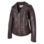 WeeBroz Women's White Real Leather Biker Jacket Fitted Casual Style - Image 5