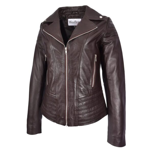 WeeBroz Women's White Real Leather Biker Jacket Fitted Casual Style - Image 5