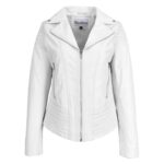 WeeBroz Women's White Real Leather Biker Jacket Trendy Fitted Style