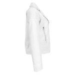 WeeBroz Women's White Real Leather Biker Jacket Trendy Fitted Style - Image 4