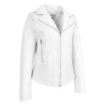 WeeBroz Women's White Real Leather Biker Jacket Trendy Fitted Style - Image 5