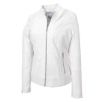 WeeBroz Women's White Real Leather Biker Jacket Zip Up Casual Style - Image 5