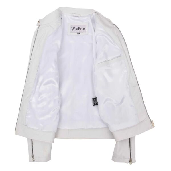WeeBroz Women's White Real Leather Biker Jacket Zip Up Casual Style - Image 6