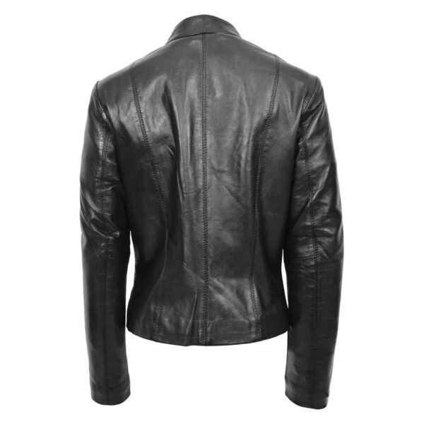 WeeBroz Women's Black Leather Biker Jacket Casual Standing Collar Style - Image 2