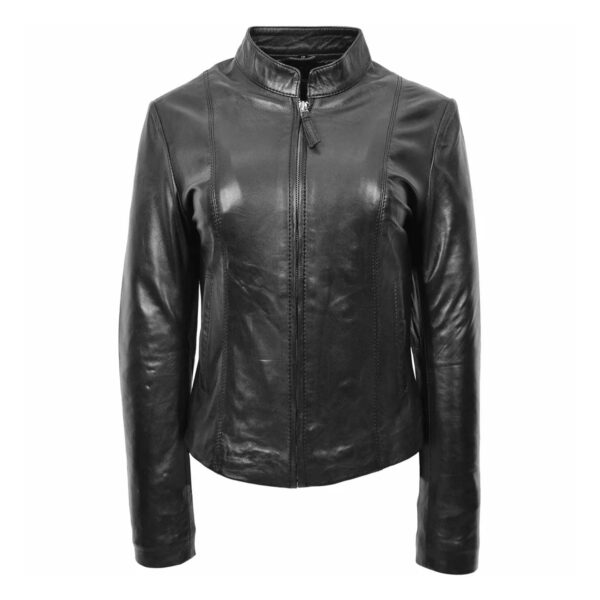 WeeBroz Women's Black Leather Biker Jacket Casual Standing Collar Style - Image 3