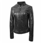WeeBroz Women's Black Leather Biker Jacket Casual Standing Collar Style - Image 4