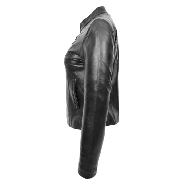 WeeBroz Women's Black Leather Biker Jacket Casual Standing Collar Style - Image 5