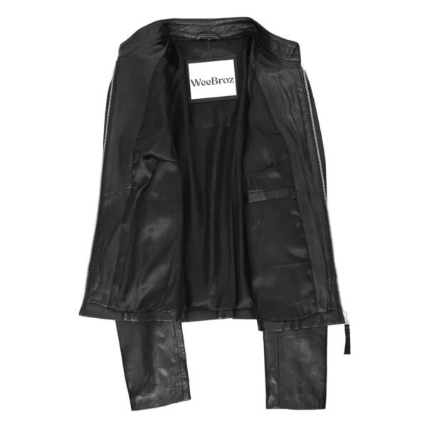 WeeBroz Women's Black Leather Biker Jacket Casual Standing Collar Style - Image 6