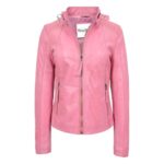 WeeBroz Women's Pink Leather Biker Jacket Modern Zipper Style