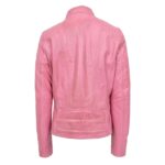 WeeBroz Women's Pink Leather Biker Jacket Modern Zipper Style - Image 2