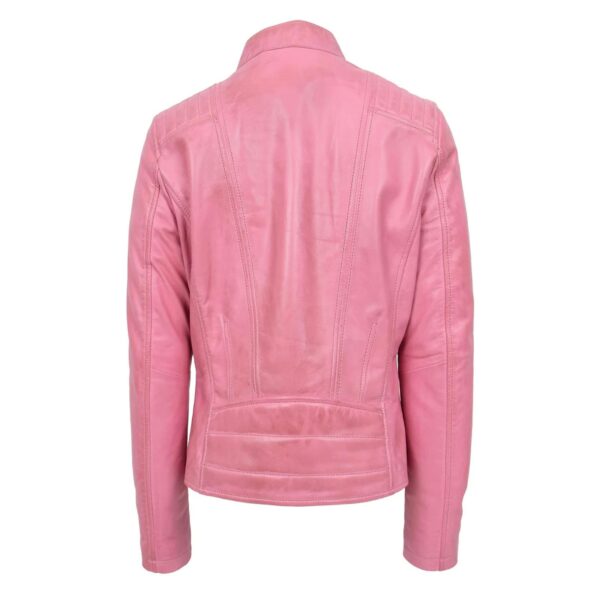 WeeBroz Women's Pink Leather Biker Jacket Modern Zipper Style - Image 2