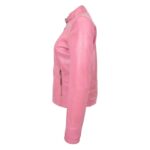 WeeBroz Women's Pink Leather Biker Jacket Modern Zipper Style - Image 5