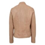 WeeBroz Women's Beige Leather Biker Jacket Zipper Casual Style - Image 2