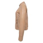 WeeBroz Women's Beige Leather Biker Jacket Zipper Casual Style - Image 5