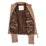 WeeBroz Women's Beige Leather Biker Jacket Zipper Casual Style - Image 6