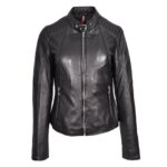 WeeBroz Women's Beige Leather Biker Jacket Modern Zipper Style