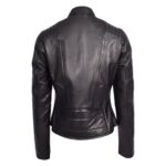 WeeBroz Women's Beige Leather Biker Jacket Modern Zipper Style - Image 2