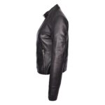 WeeBroz Women's Beige Leather Biker Jacket Modern Zipper Style - Image 3