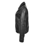 WeeBroz Women's Black Leather Biker Jacket Classic Zip Box Style - Image 3