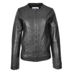 WeeBroz Women's Real Black Leather Biker Jacket Collarless Slim Fit Style - Image 2