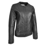 WeeBroz Women's Real Black Leather Biker Jacket Collarless Slim Fit Style - Image 3