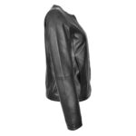 WeeBroz Women's Real Black Leather Biker Jacket Collarless Slim Fit Style - Image 5