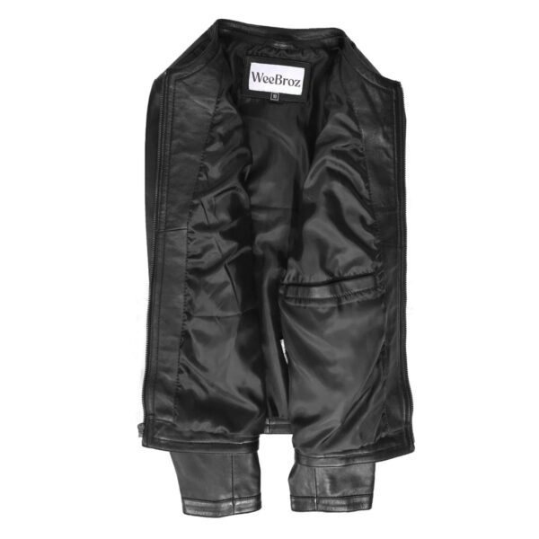 WeeBroz Women's Real Black Leather Biker Jacket Collarless Slim Fit Style - Image 6