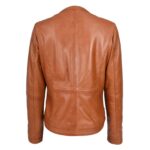 WeeBroz Women's Real Tan Leather Biker Jacket Collarless Style - Image 2
