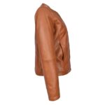 WeeBroz Women's Real Tan Leather Biker Jacket Collarless Style - Image 3