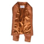WeeBroz Women's Real Tan Leather Biker Jacket Collarless Style - Image 6