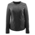 WeeBroz Women's Black Real Leather Biker Jacket Collarless Style