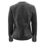WeeBroz Women's Black Real Leather Biker Jacket Collarless Style - Image 2