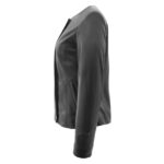 WeeBroz Women's Black Real Leather Biker Jacket Collarless Style - Image 5