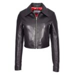 WeeBroz Women's Black Leather Biker Jacket Minimal Moto Cropped Fit Style