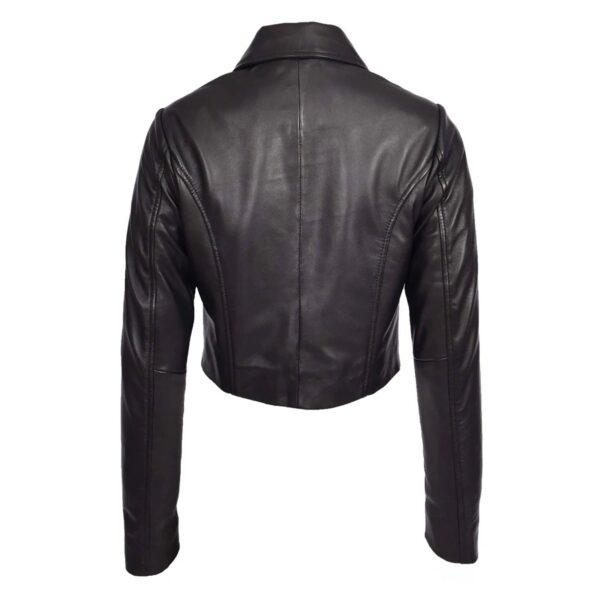 WeeBroz Women's Black Leather Biker Jacket Minimal Moto Cropped Fit Style - Image 2