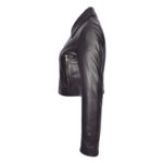 WeeBroz Women's Black Leather Biker Jacket Minimal Moto Cropped Fit Style - Image 3