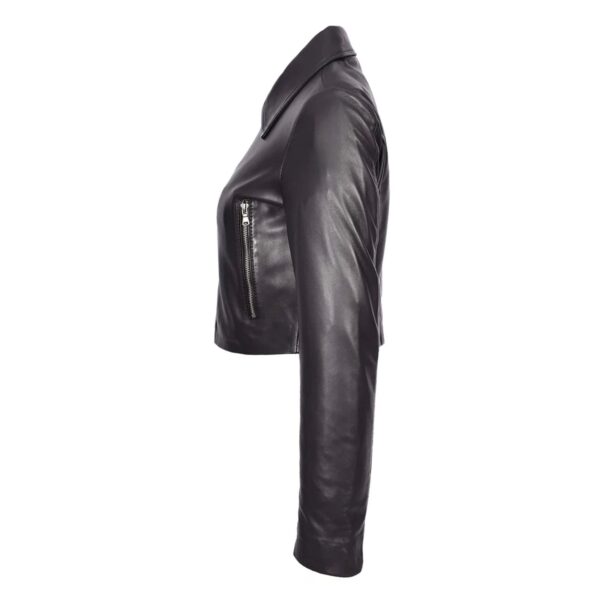 WeeBroz Women's Black Leather Biker Jacket Minimal Moto Cropped Fit Style - Image 3