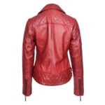 WeeBroz Women's Red Leather Biker Jacket Multi Cross Zip Quilted Style - Image 2