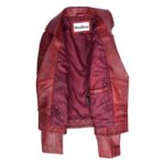 WeeBroz Women's Red Leather Biker Jacket Multi Cross Zip Quilted Style - Image 6