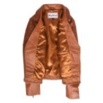 WeeBroz Women's Tan Leather Biker Jacket Multi Cross Zip Quilted Style - Image 6